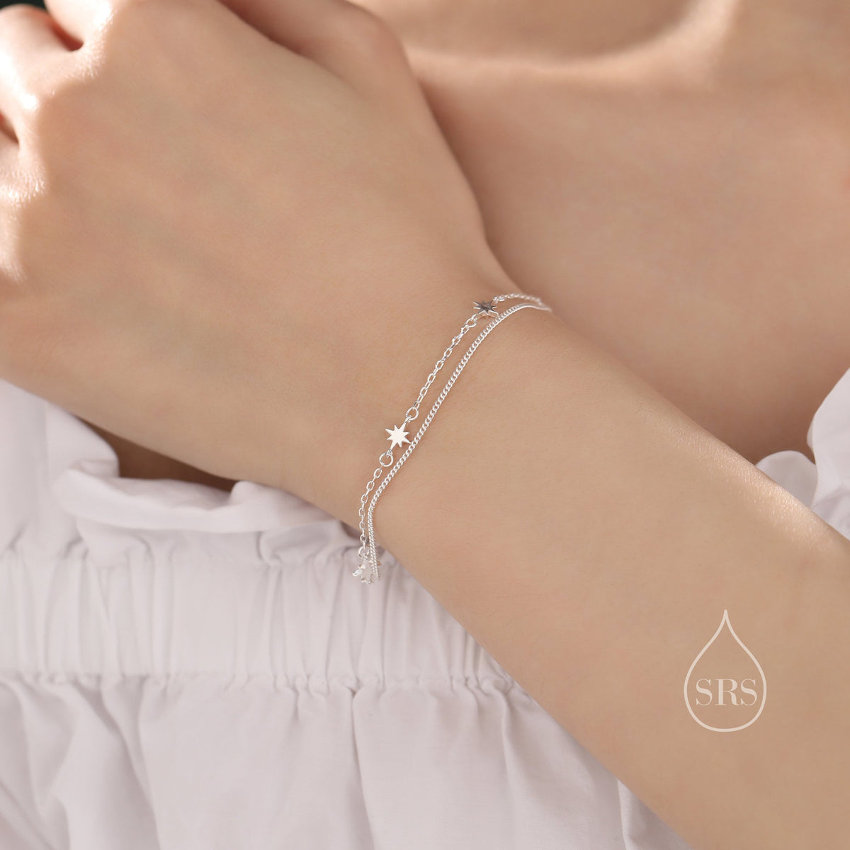 Starburst Two Layer Bracelet in Sterling Silver, Silver or Gold or Rose Gold, Double Layer Starburst Bracelet, Starburst Duo Layer Bracelet