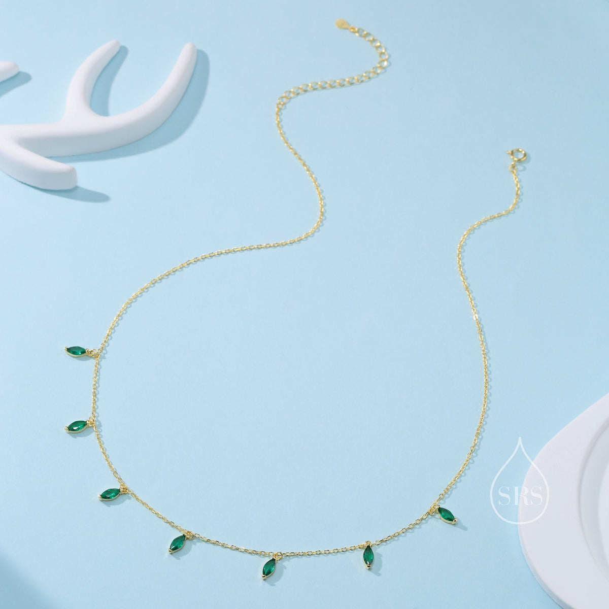 Emerald Green CZ Marquise Satellite Chain Necklace