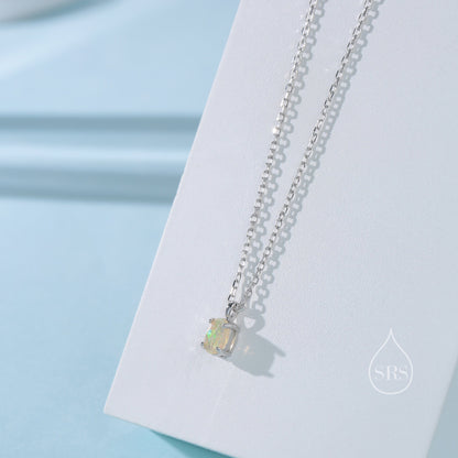 Extra Tiny Genuine Opal Oval Pendant Necklace in Sterling Silver, 4x6mm Tiny Oval Natural Ethiopian Opal Necklace, October Birthstone