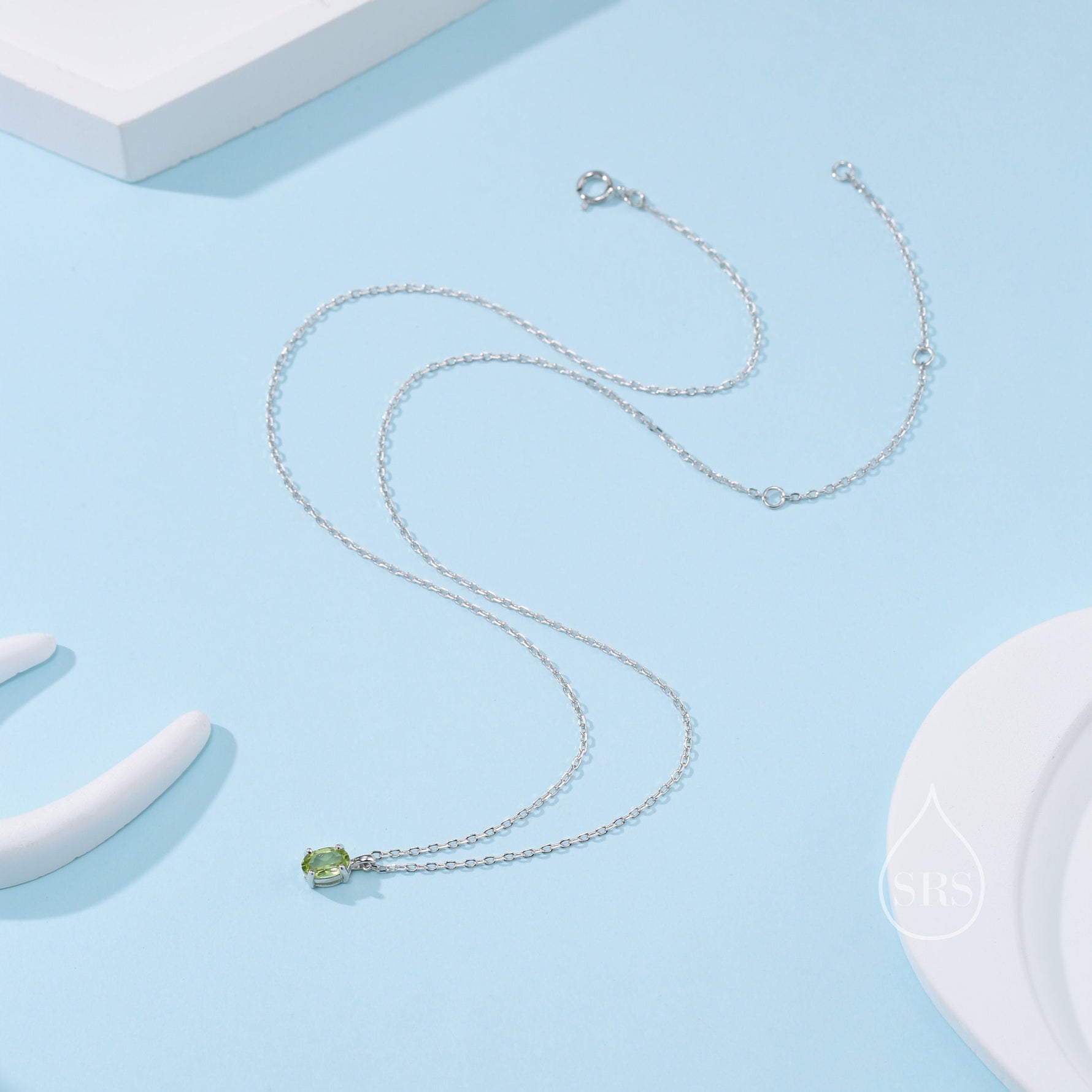 Tiny Genuine Peridot Crystal Oval Pendant Necklace in Sterling Silver, 4x6mm Tiny Oval Natural Peridot Necklace, August Birthstone