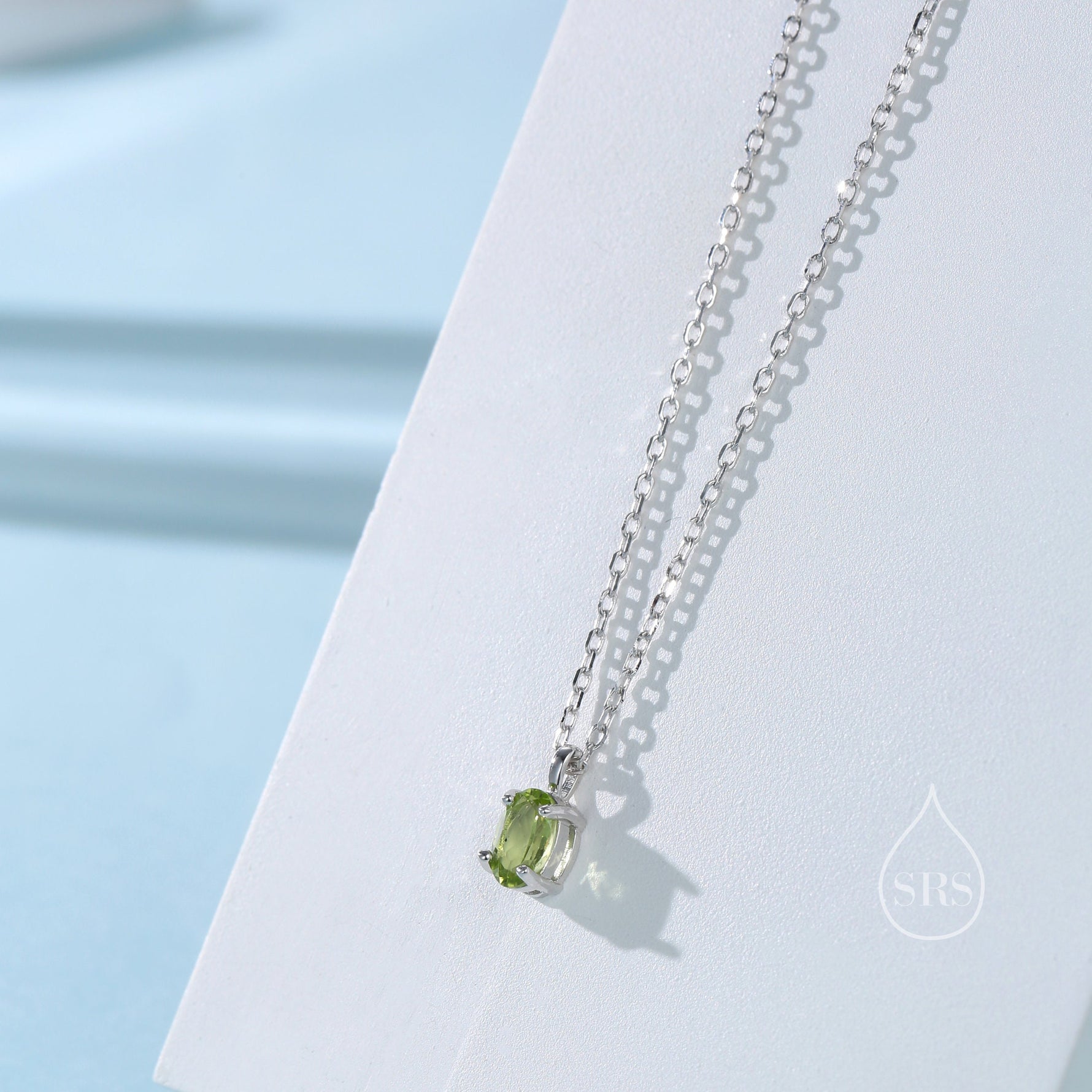 Tiny Genuine Peridot Crystal Oval Pendant Necklace in Sterling Silver, 4x6mm Tiny Oval Natural Peridot Necklace, August Birthstone