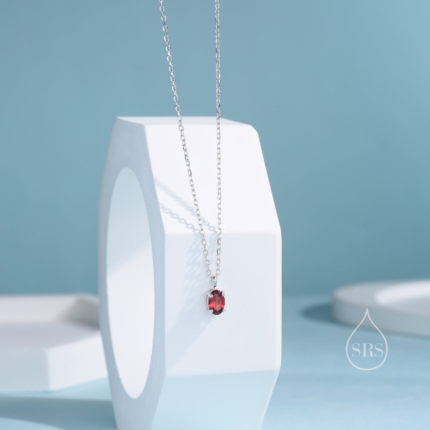 Garnet Oval Pendant Necklace