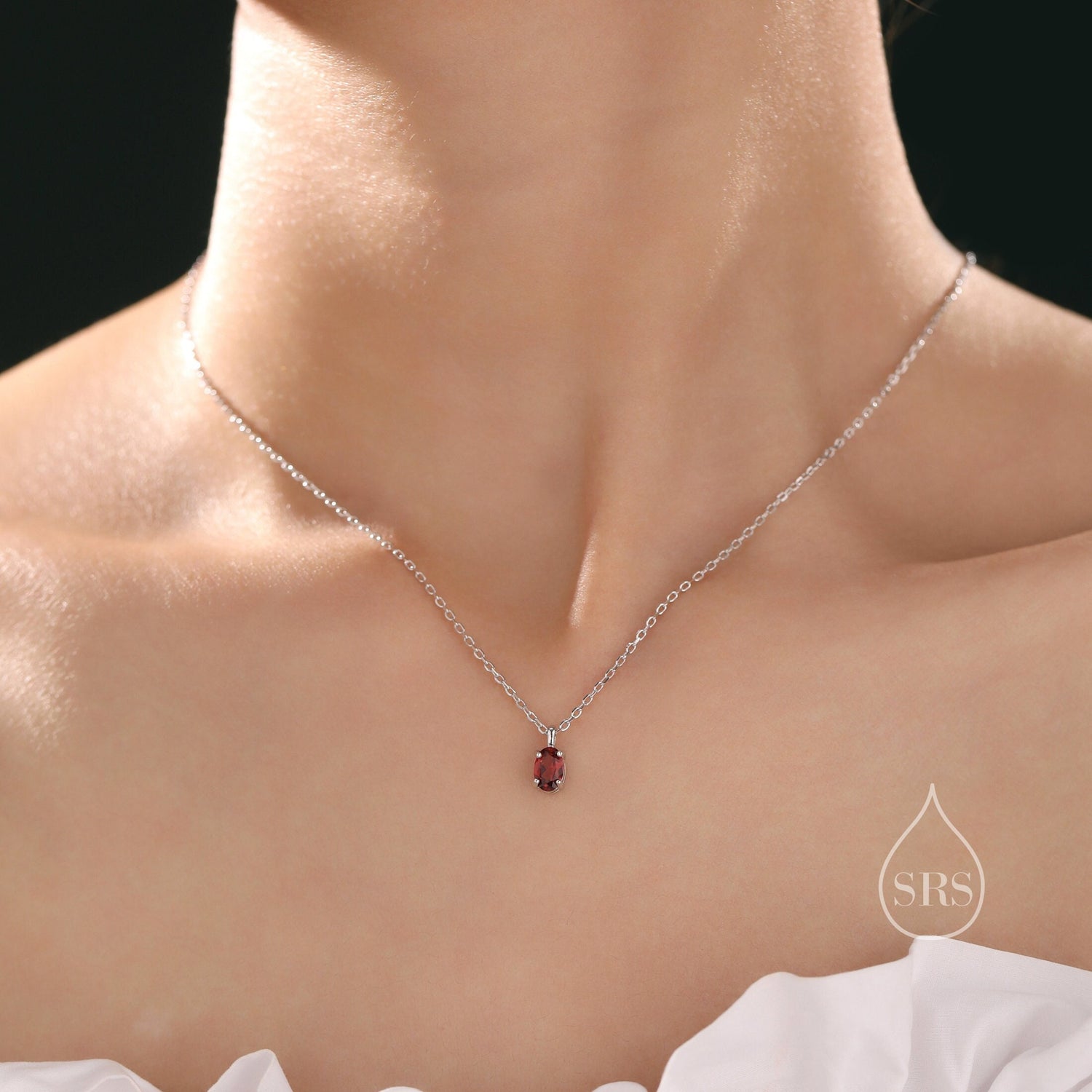 Garnet Oval Pendant Necklace