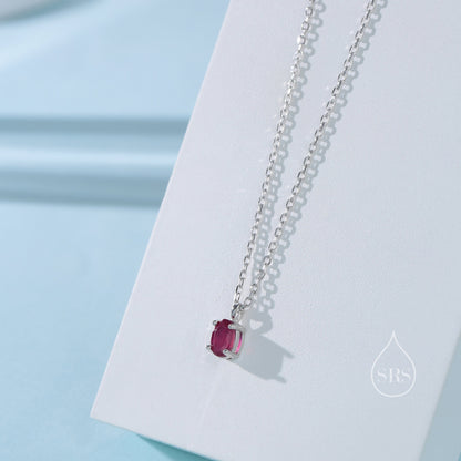 Tiny Genuine Raw Ruby Crystal Oval Pendant Necklace in Sterling Silver, 4x6mm Tiny Oval Natural Ruby Necklace, July Birthstone