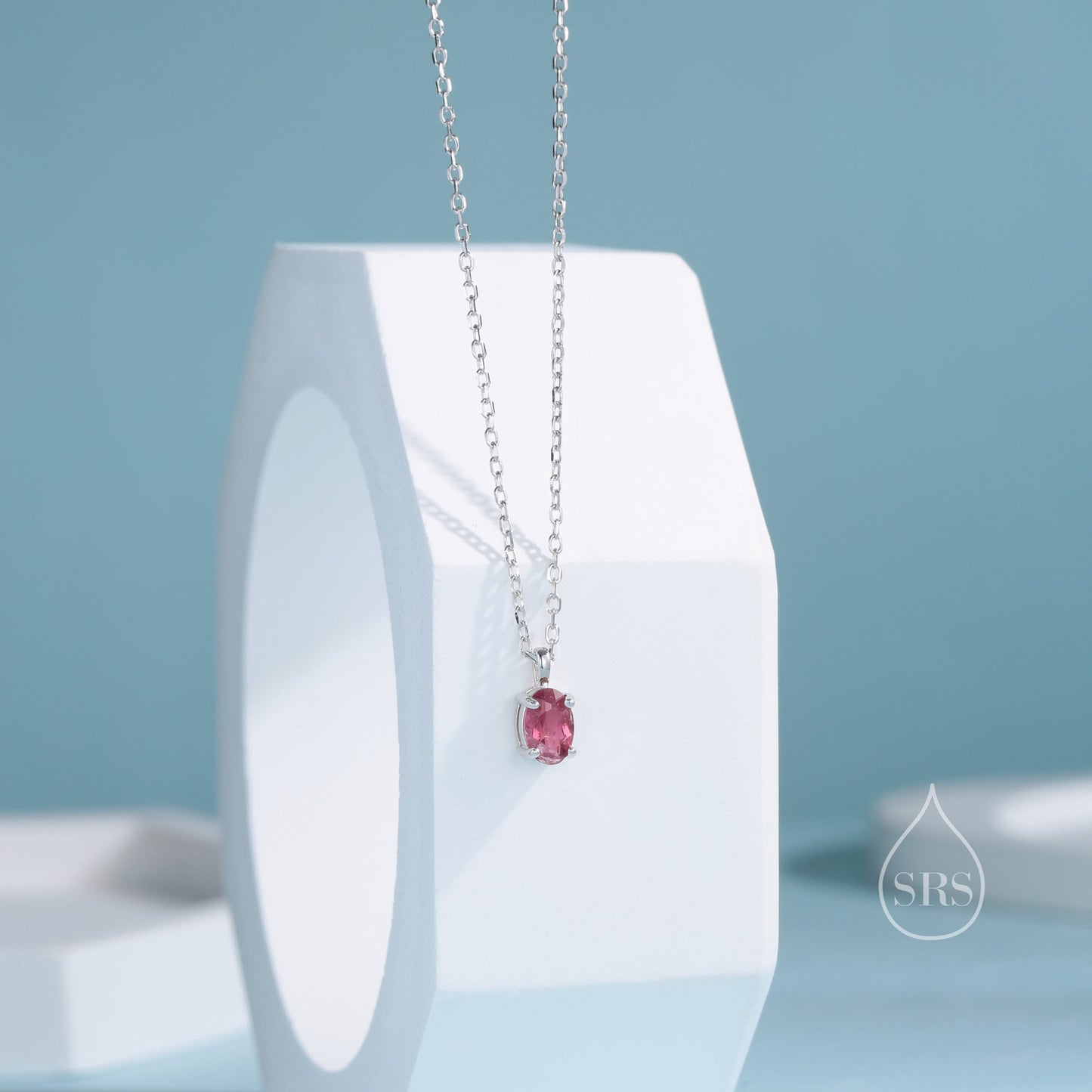 Very Tiny Genuine Pink Tourmaline Crystal Oval Pendant Necklace in Sterling Silver, 4x6mm Tiny Oval Raw Tourmaline Necklace