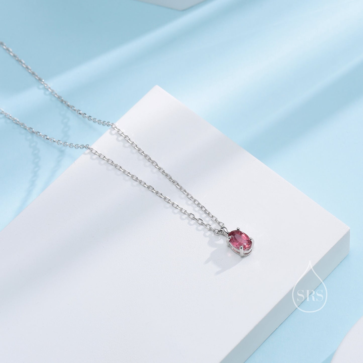 Very Tiny Genuine Pink Tourmaline Crystal Oval Pendant Necklace in Sterling Silver, 4x6mm Tiny Oval Raw Tourmaline Necklace