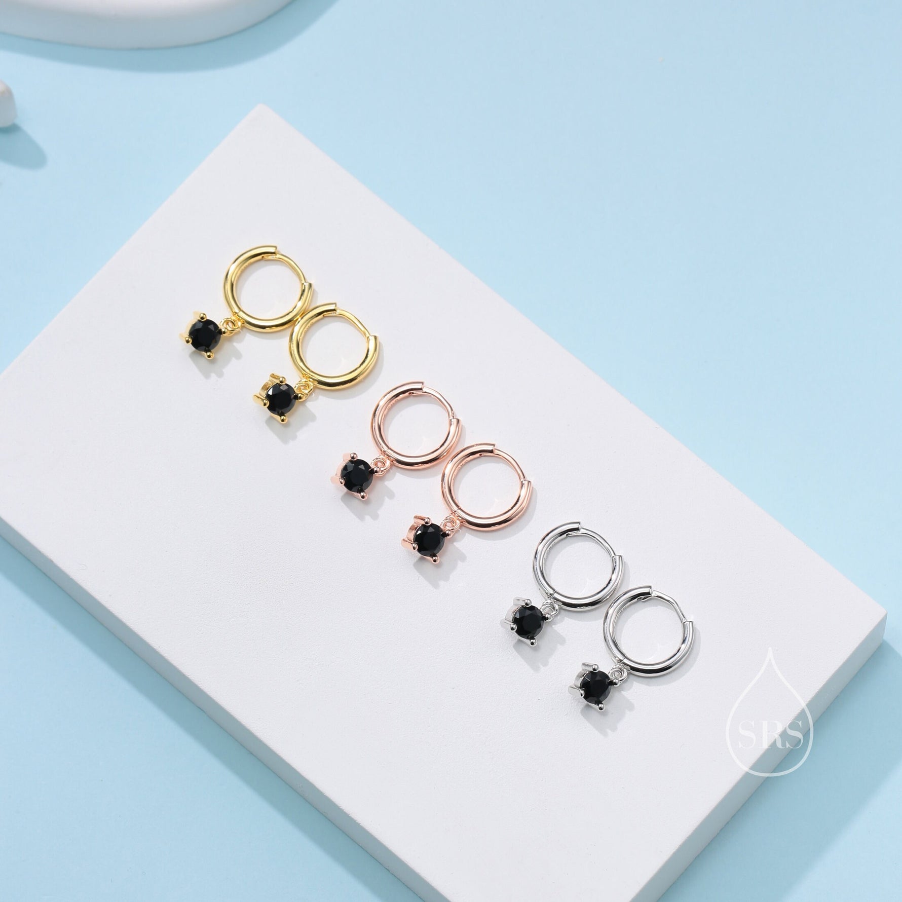 Tiny Black CZ Huggie Hoop in Sterling Silver, Silver or Gold or Rose Gold, Minimalist Simple Hoop Earrings, 4mm CZ Hoops