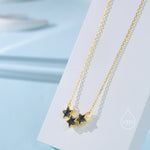 Aurora Black CZ Triple Star Pendant Necklace in Sterling Silver, Silver or Gold, Three Star AB Crystal Necklace, Mystic Topaz Black CZ