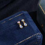 Double Moonstone Dangle Earrings in Sterling Silver, Silver or Gold, Round and Droplet Lab Moonstone Bezel Earrings, Two Moonstone Earrings