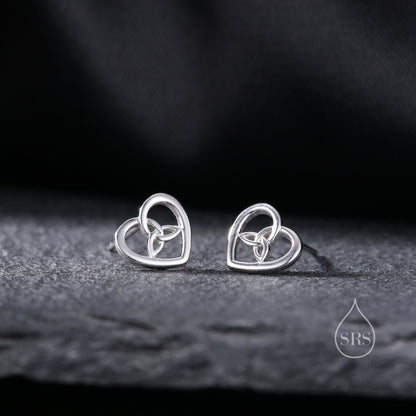 Celtic Heart Stud Earrings in Sterling Silver, Silver, Gold or Rose Gold, Unicorn Earrings, Celtic Trinity Knot Heart Earrings