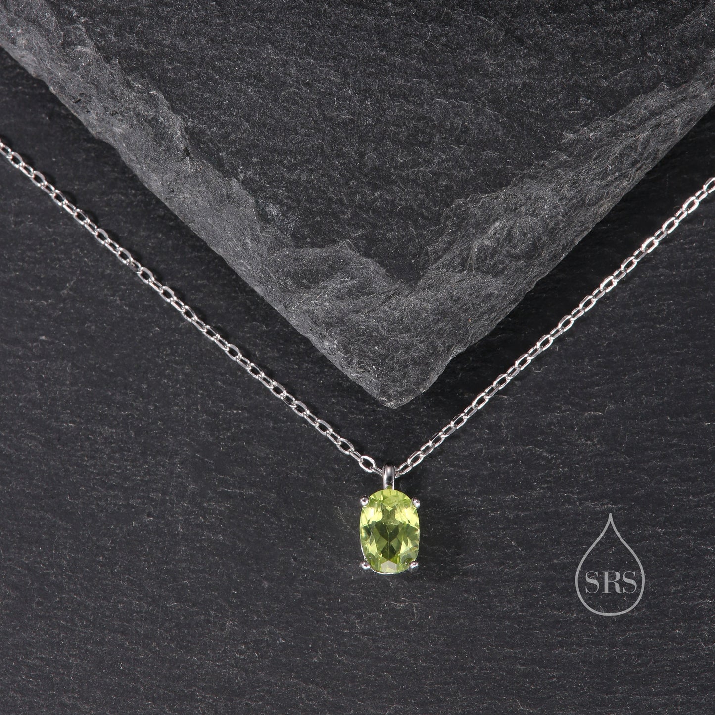 Tiny Genuine Peridot Crystal Oval Pendant Necklace in Sterling Silver, 5x7mm Tiny Oval Natural Peridot Necklace, August Birthstone