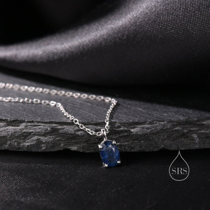 Tiny Genuine Sapphire Crystal Oval Pendant Necklace in Sterling Silver, 5x7mm Tiny Oval Natural Sapphire Necklace, September Birthstone