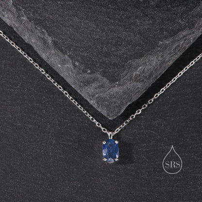 Tiny Genuine Sapphire Crystal Oval Pendant Necklace in Sterling Silver, 5x7mm Tiny Oval Natural Sapphire Necklace, September Birthstone