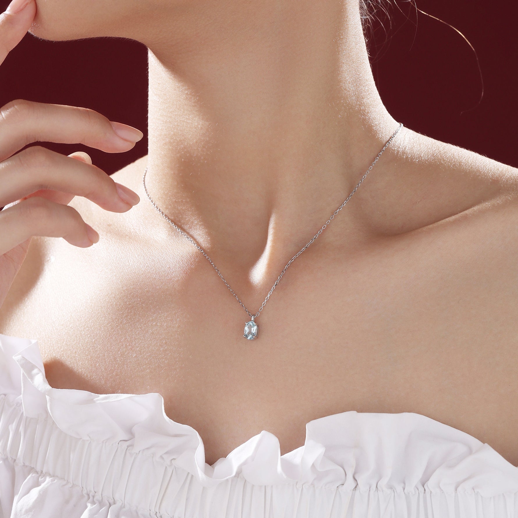 Tiny Genuine Swiss Blue Topaz Crystal Oval Pendant Necklace in Sterling Silver, 5x7mm Tiny Oval Blue Topaz Necklace, March Birthstone