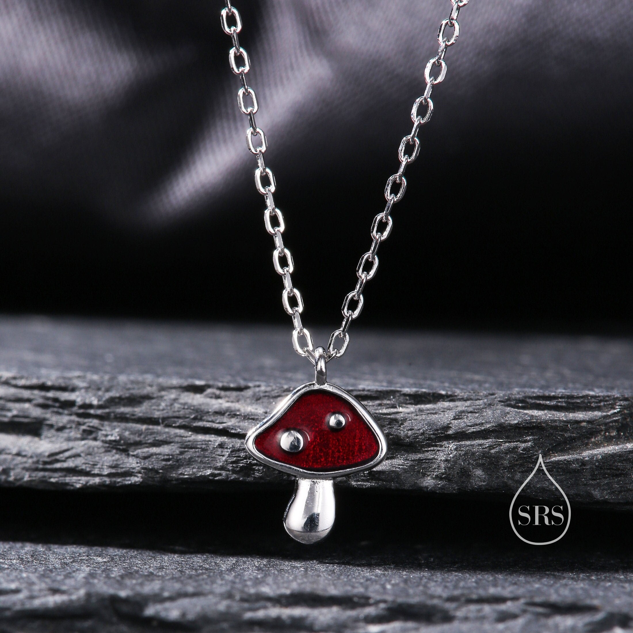 Extra Tiny Mushroom Pendant Necklace in Sterling Silver Silver or Gol Silver Rain Silver