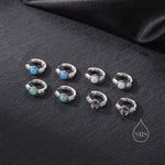 Aqua Green Opal CZ Huggie Hoop Earrings in Sterling Silver, Silver or Gold, Tiny Opal Hoops, Opal Hoops, Single Opal Hoops