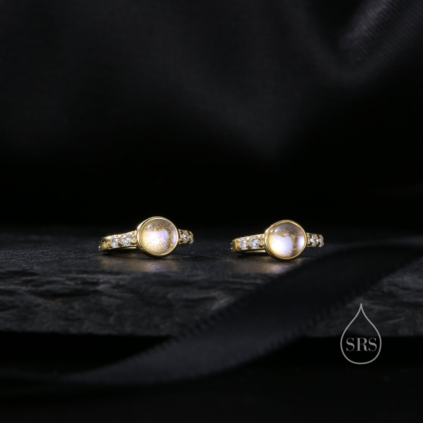 Moonstone CZ Huggie Hoop Earrings in Sterling Silver