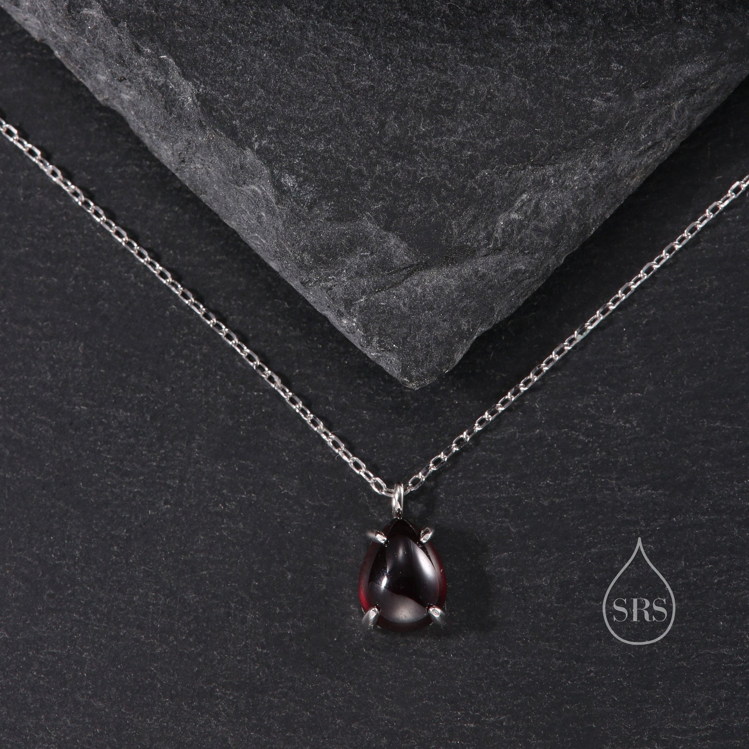 Garnet Pear Pendant Necklace