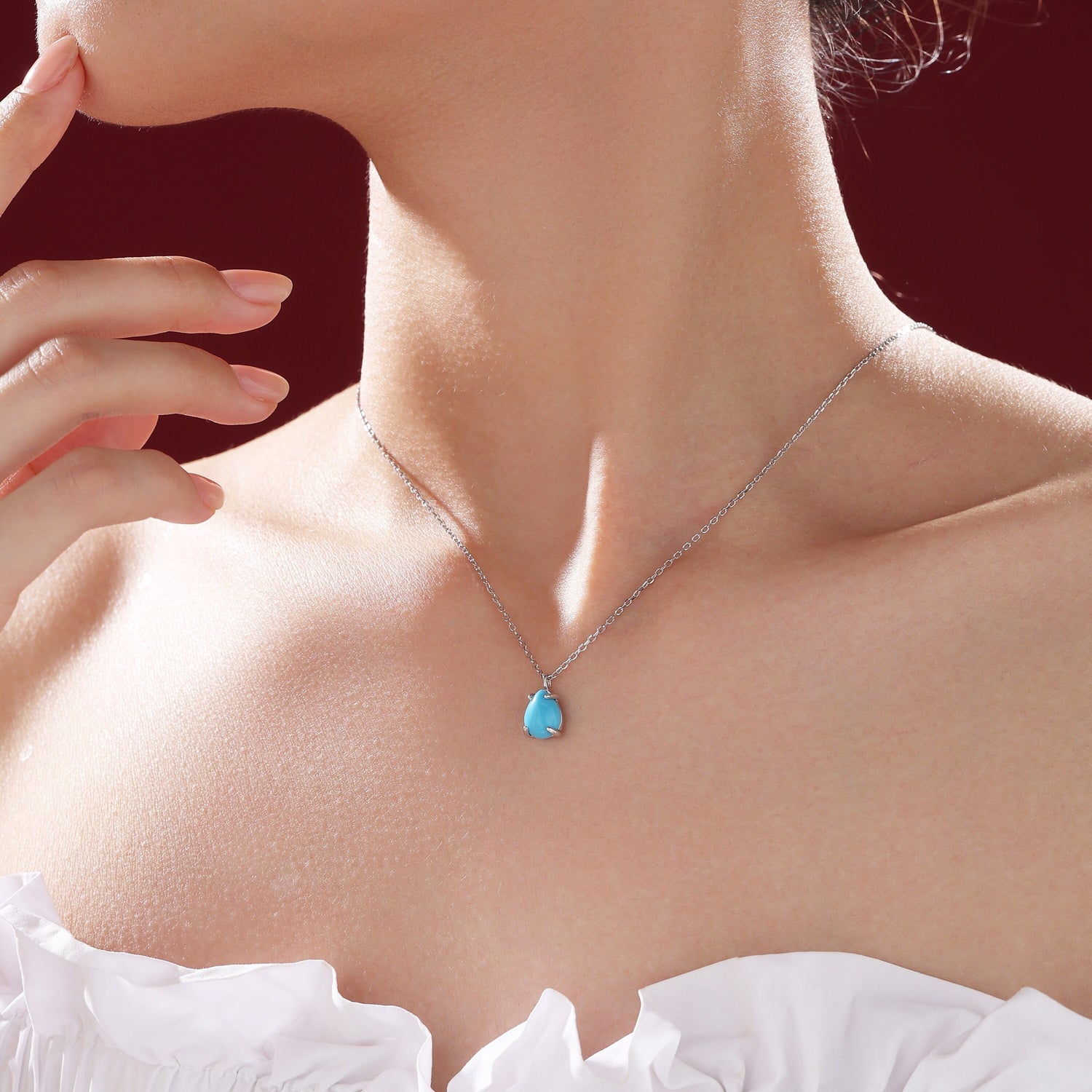 Blue Turquoise Pear Pendant Necklace