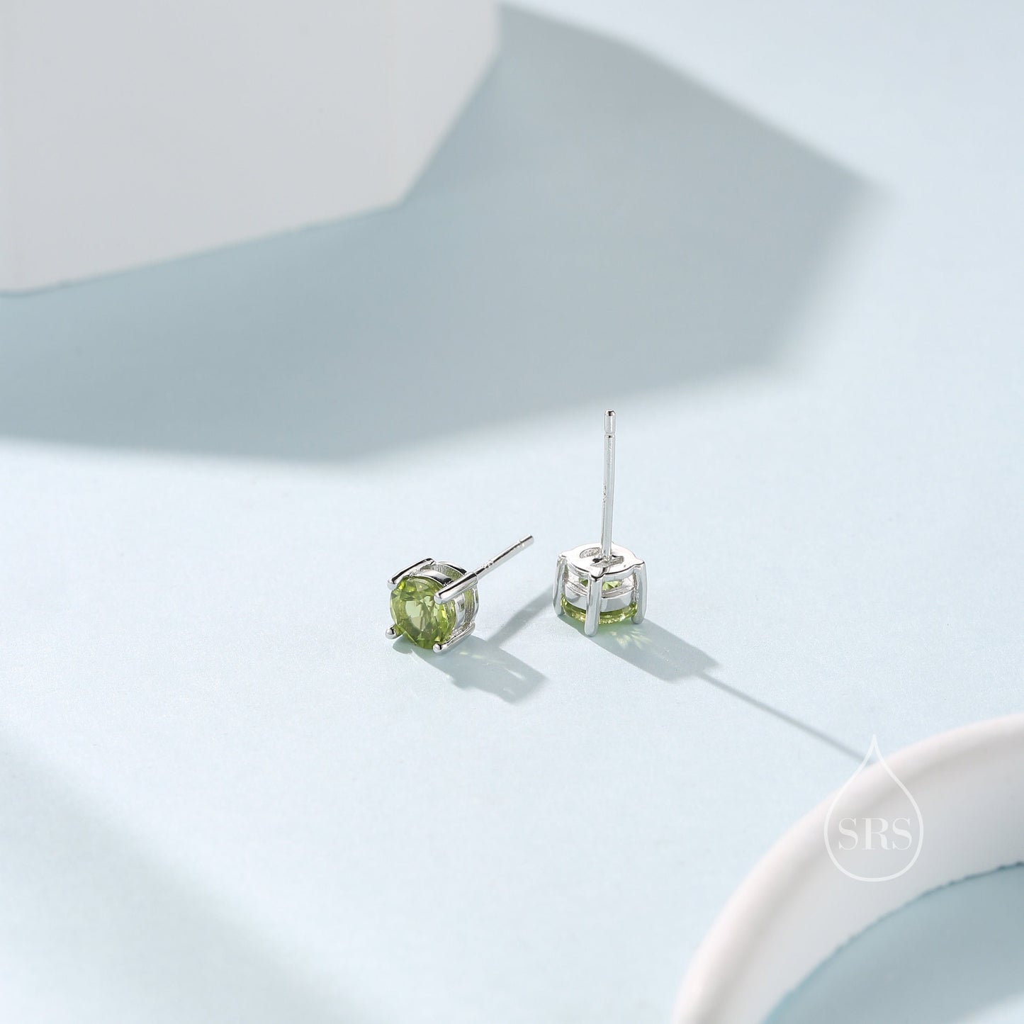 Sterling Silver Natural Peridot Stud Earrings, 4mm Prong Set, Genuine Peridot Gemstone Stud, Minimalist Style, August Birthstone