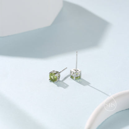 Sterling Silver Natural Peridot Stud Earrings, 4mm Prong Set, Genuine Peridot Gemstone Stud, Minimalist Style, August Birthstone
