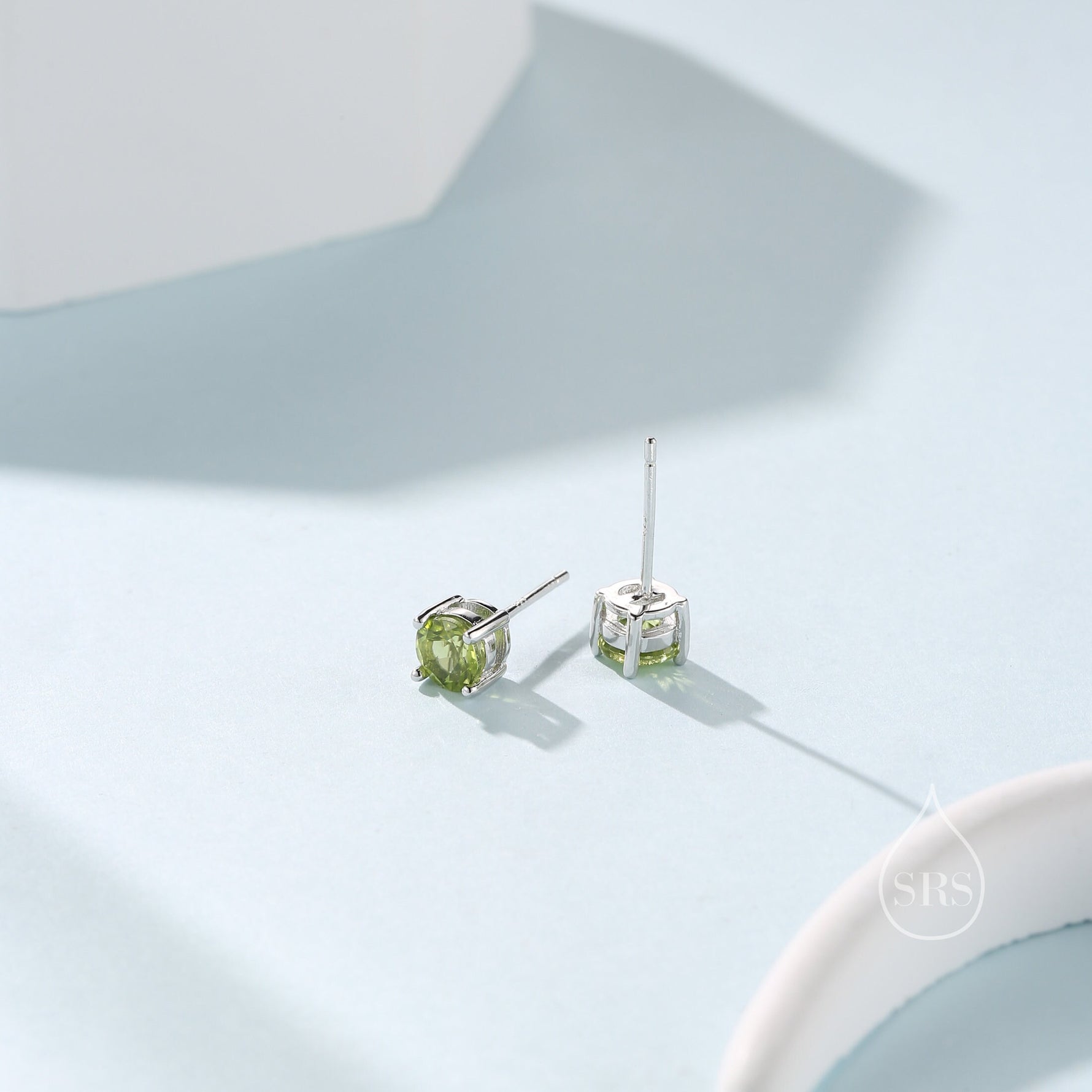 Sterling Silver Natural Peridot Stud Earrings, 4mm or 5mm Prong Set, Genuine Peridot Gemstone Stud, Minimalist Style, August Birthstone