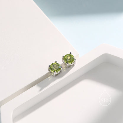 Sterling Silver Natural Peridot Stud Earrings, 4mm Prong Set, Genuine Peridot Gemstone Stud, Minimalist Style, August Birthstone