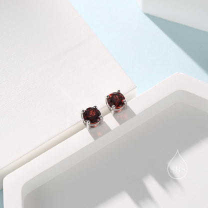 Extra Tiny Natural Garnet Stud Earrings in Sterling Silver, 4 Prong Set, Genuine Garnet Gemstone Stud, Minimalist Style, January Birthstone