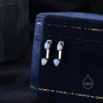 Blue Opal Droplet Ear Jacket in Sterling Silver, Silver or Gold, White Opal Pear Bezel Earrings, Front and Back Earrings