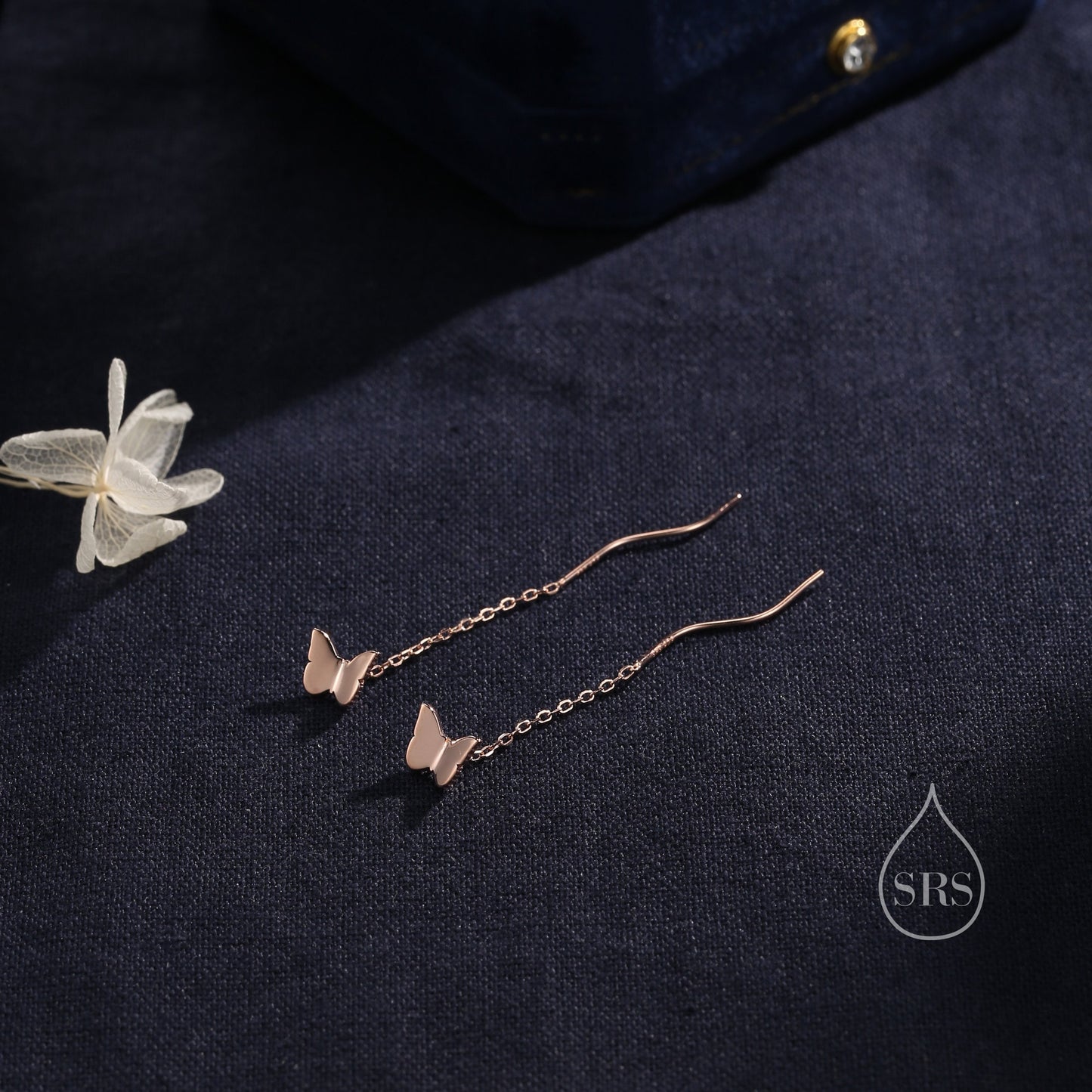 Sterling Silver Butterfly Ear Threaders, Silver or Gold or Rose Gold, Butterfly Swirl Threader Earrings, Dainty Butterfly Dangle Earrings