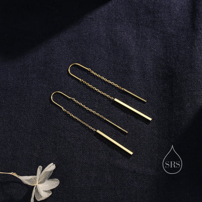 Sterling Silver Minimalist Bar Ear Threaders, Silver or Gold or Rose Gold, U Shape Bar Threader Earrings, Dainty Minimal Dangle Earrings
