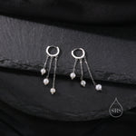 Natural Freshwater Pearl Trio Huggie Hoop Earrings in Sterling Silver, Pearl Cascade Dangle Chain Earrings, Gold and Silver