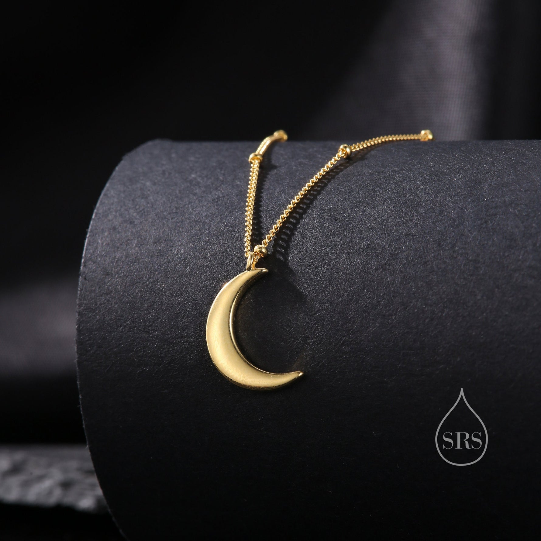 Crescent Moon Pendant Necklace in Sterling Silver with a Satellite Chain - Moon Necklace - Gold or Silver - Whimsical and Pretty Jewellery