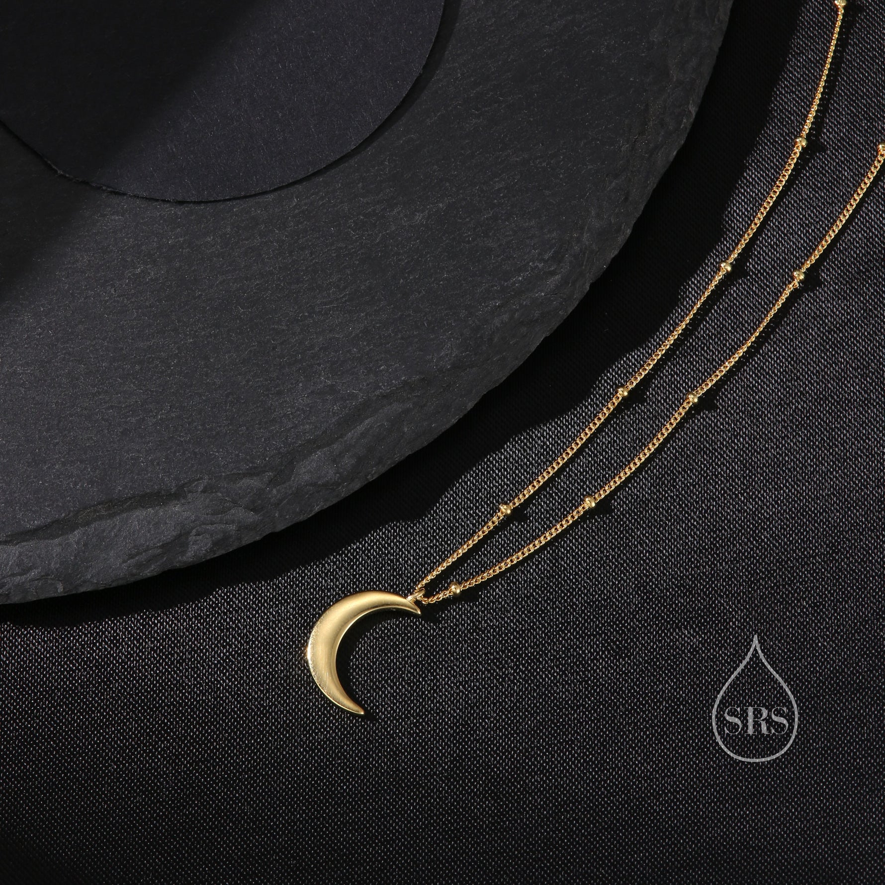 Crescent Moon Pendant Necklace in Sterling Silver with a Satellite Chain - Moon Necklace - Gold or Silver - Whimsical and Pretty Jewellery