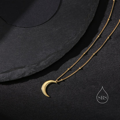 Crescent Moon Pendant Necklace in Sterling Silver with a Satellite Chain - Moon Necklace - Gold or Silver -  Whimsical and Pretty Jewellery