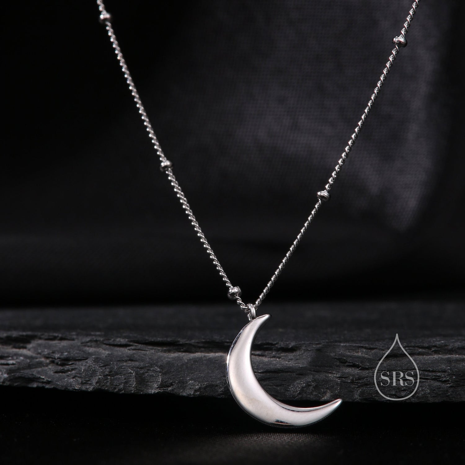 Crescent Moon Pendant Necklace in Sterling Silver with a Satellite Chain - Moon Necklace - Gold or Silver - Whimsical and Pretty Jewellery