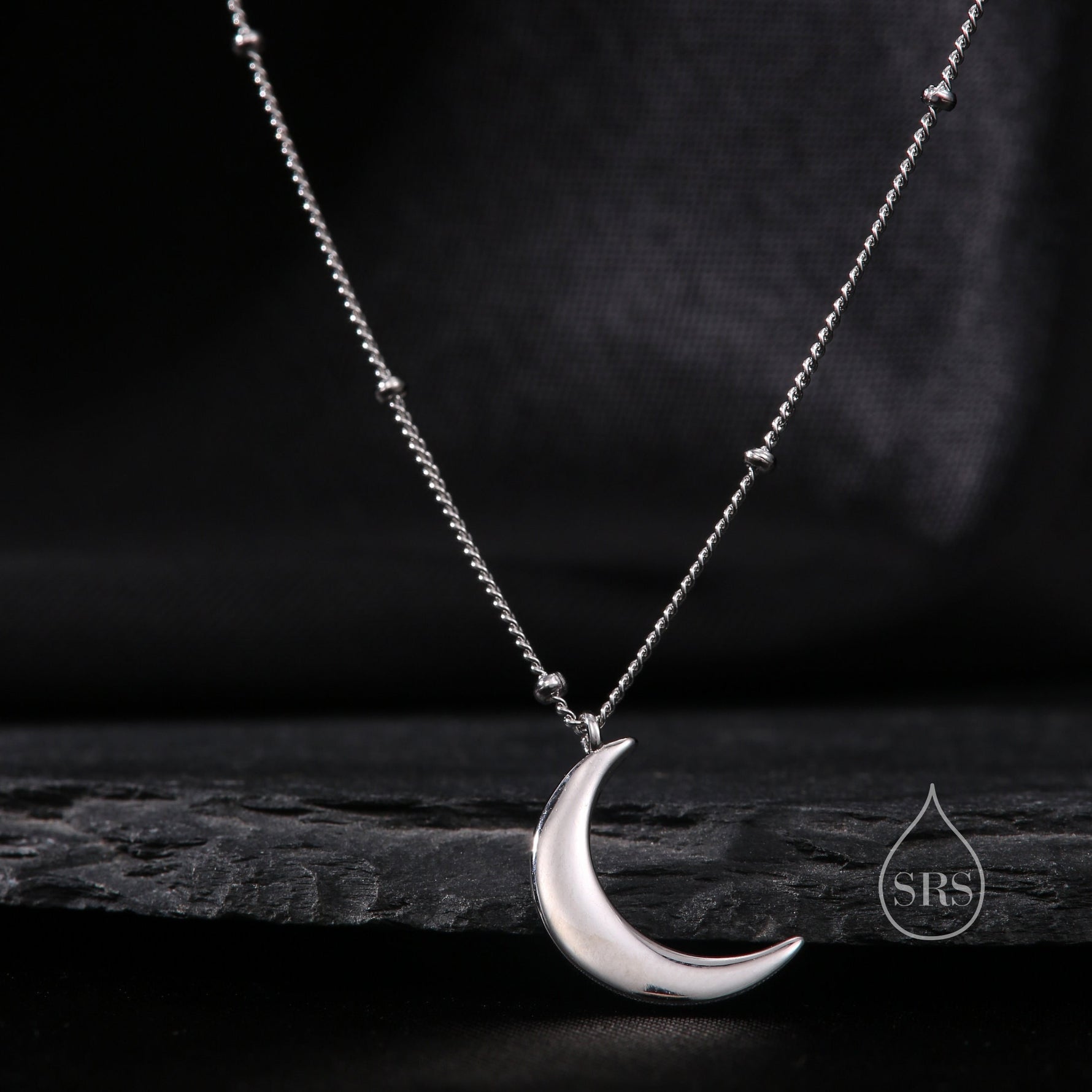 Crescent Moon Pendant Necklace in Sterling Silver with a Satellite Chain - Moon Necklace - Gold or Silver - Whimsical and Pretty Jewellery