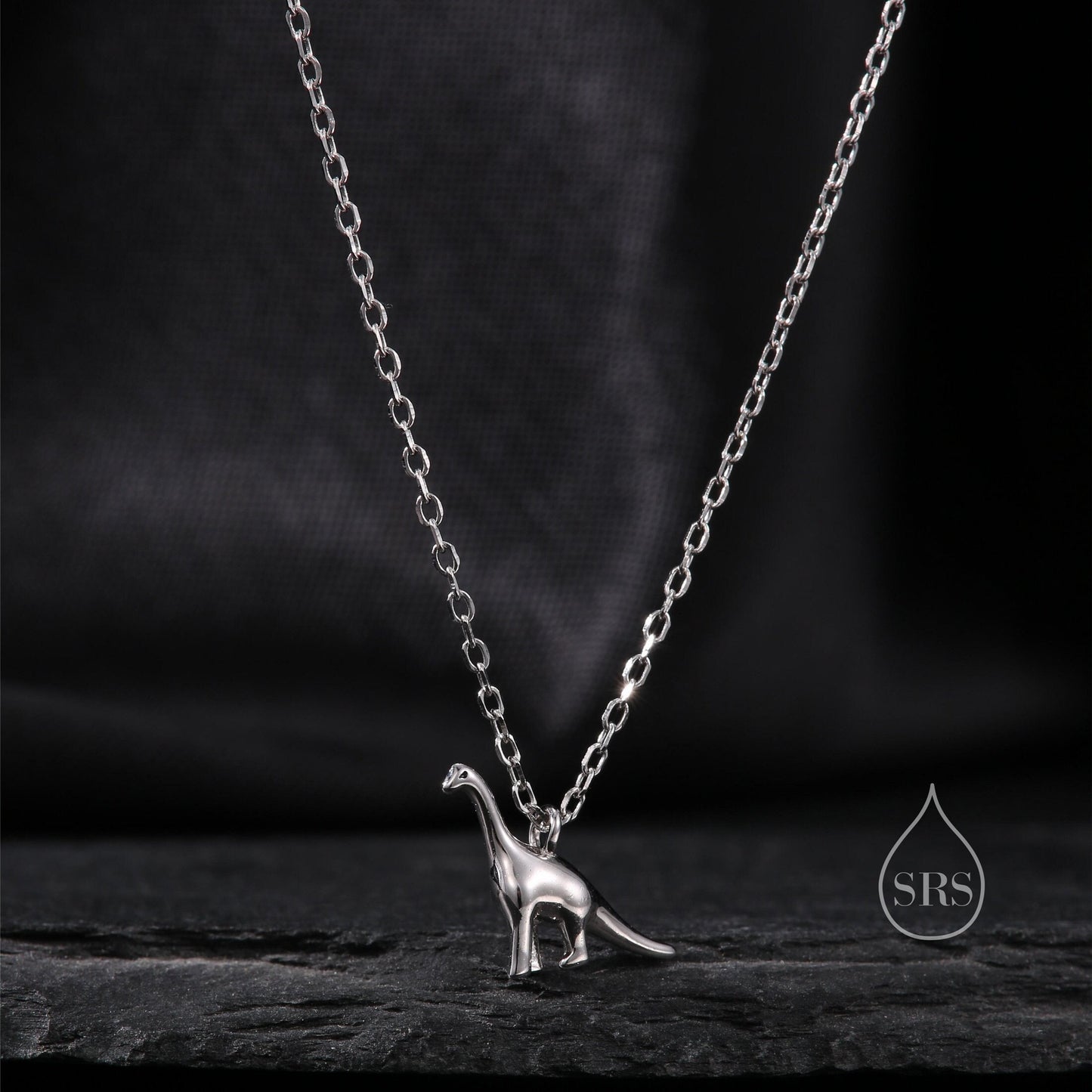 Extra Tiny Dinosaur Pendant Necklace in Sterling Silver,   Adjustable 16'' - 18''; - Silver or Gold or Rose Gold, Brachiosaurus Necklace