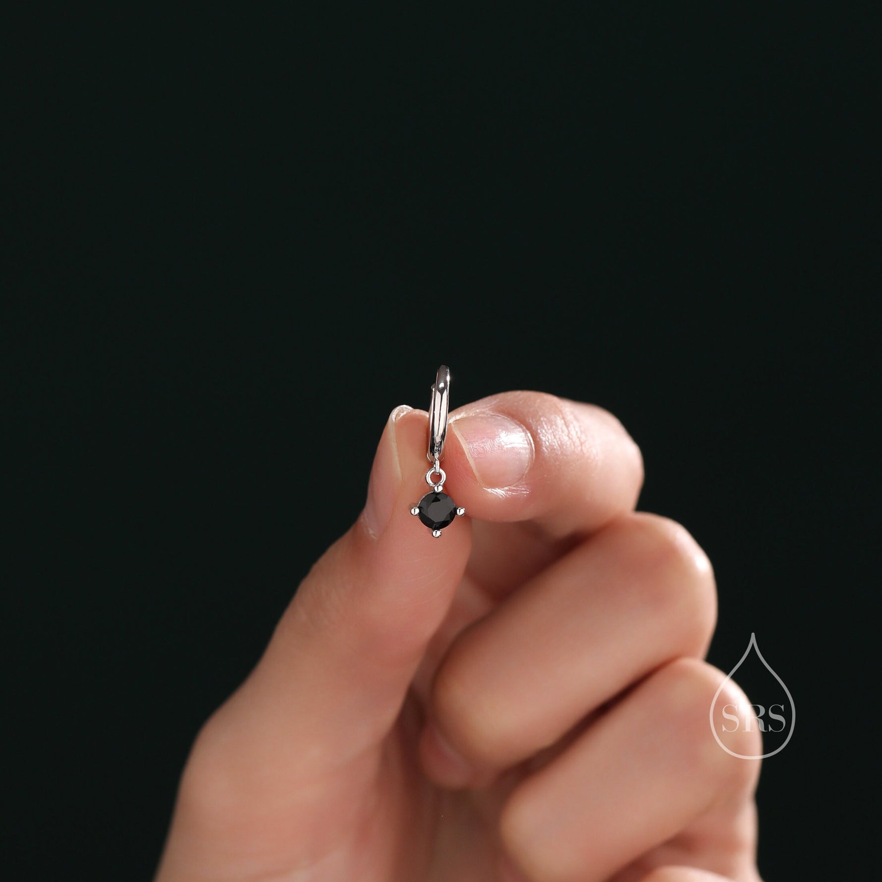 Tiny Black CZ Huggie Hoop in Sterling Silver, Silver or Gold or Rose Gold, Minimalist Simple Hoop Earrings, 4mm CZ Hoops
