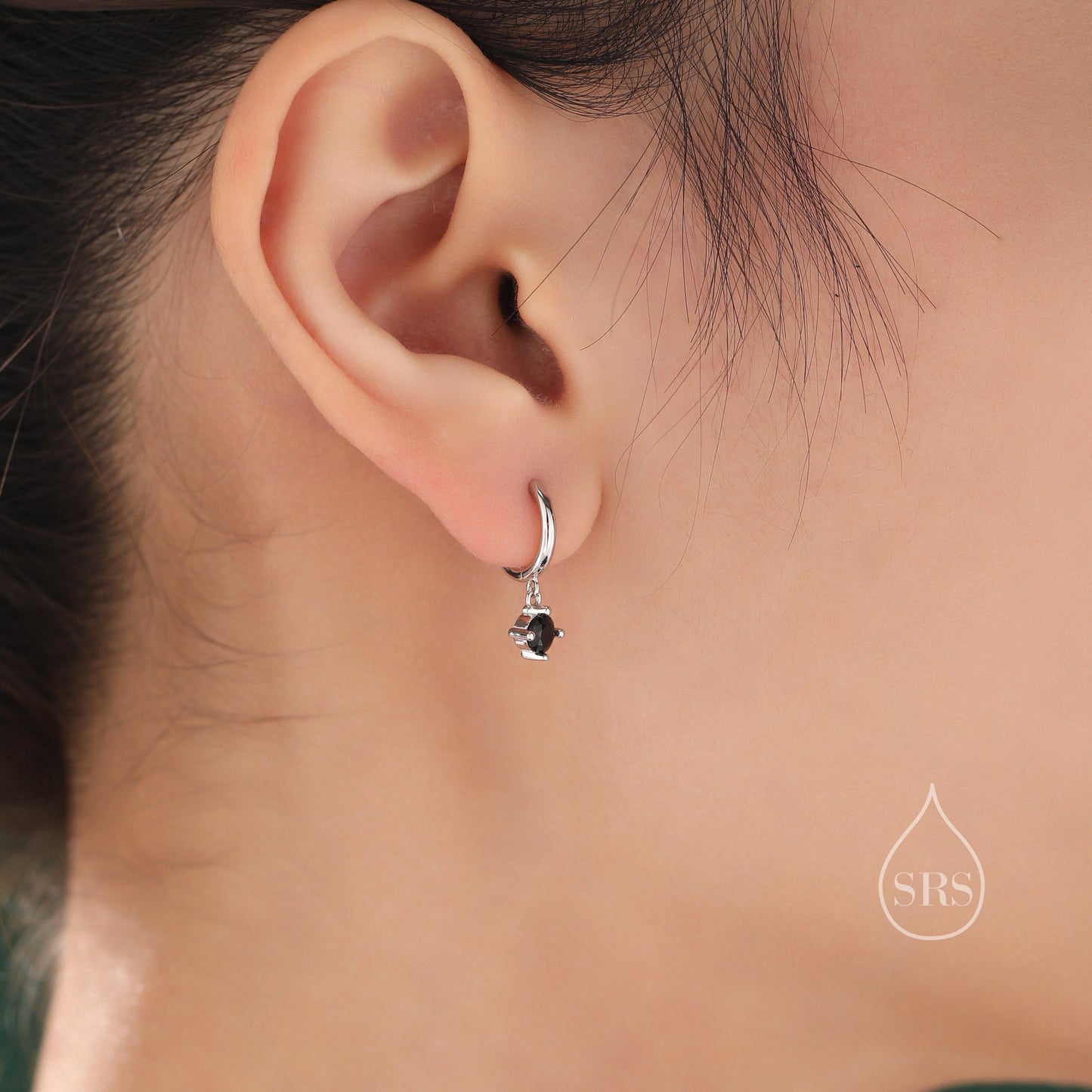 Tiny Black CZ Huggie Hoop in Sterling Silver, Silver or Gold or Rose Gold, Minimalist Simple Hoop Earrings,  4mm CZ Hoops