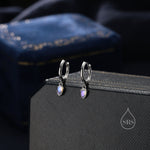 Moonstone Droplet Huggie Hoop Earrings in Sterling Silver, Simulated Moonstone Hoops, Silver or Gold, Minimal Lab Moonstone Earrings