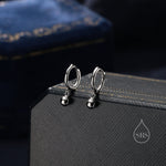 Tiny Dangle Ball Hoop Earrings in Sterling Silver, 8mm Dangle Hoop Earrings, Silver, Gold or Rose Gold， Silver Ball Huggie Hoops