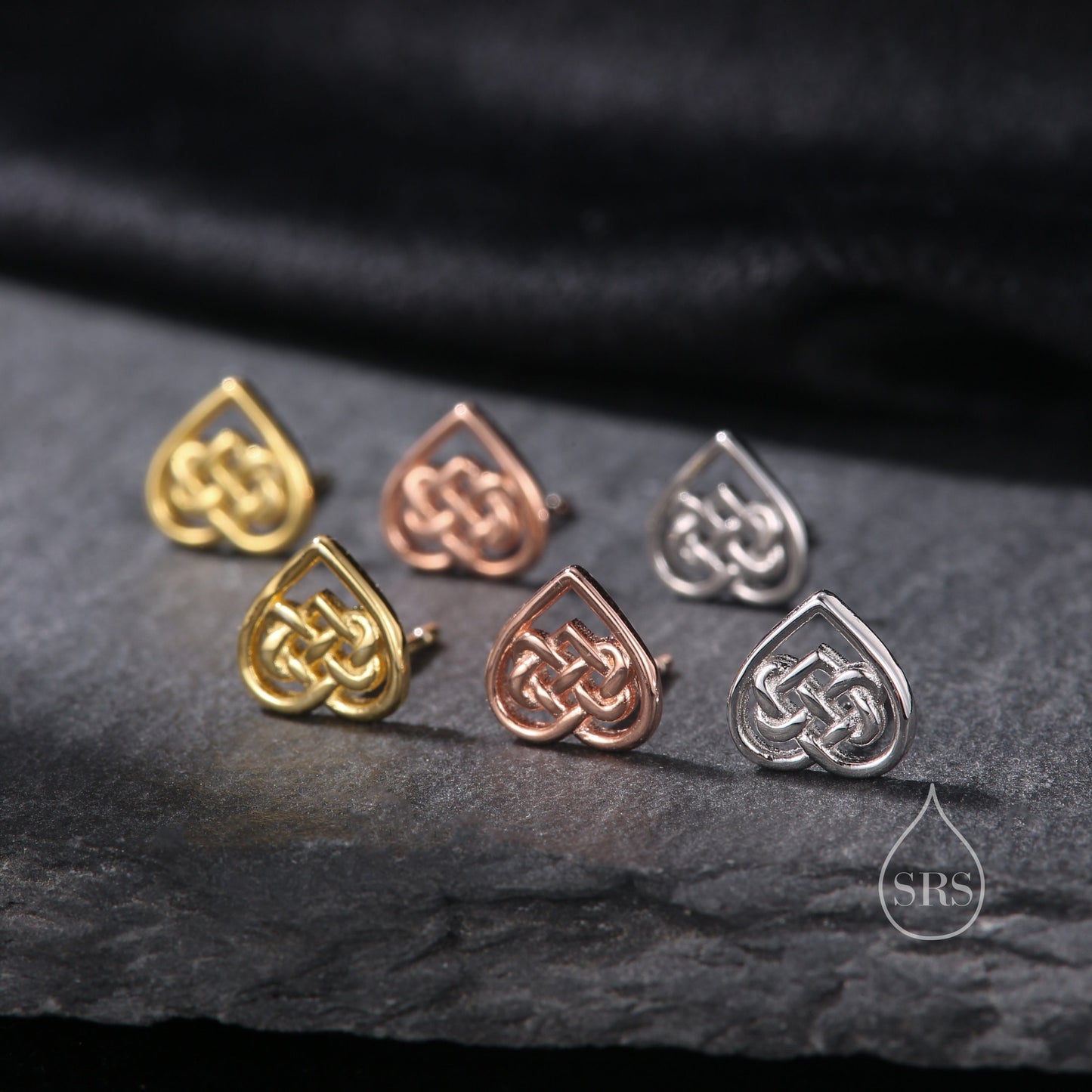 Celtic Knot Heart Stud Earrings in Sterling Silver, Silver, Gold or Rose Gold, Unicorn Earrings, Celtic Trinity Knot Heart Earrings