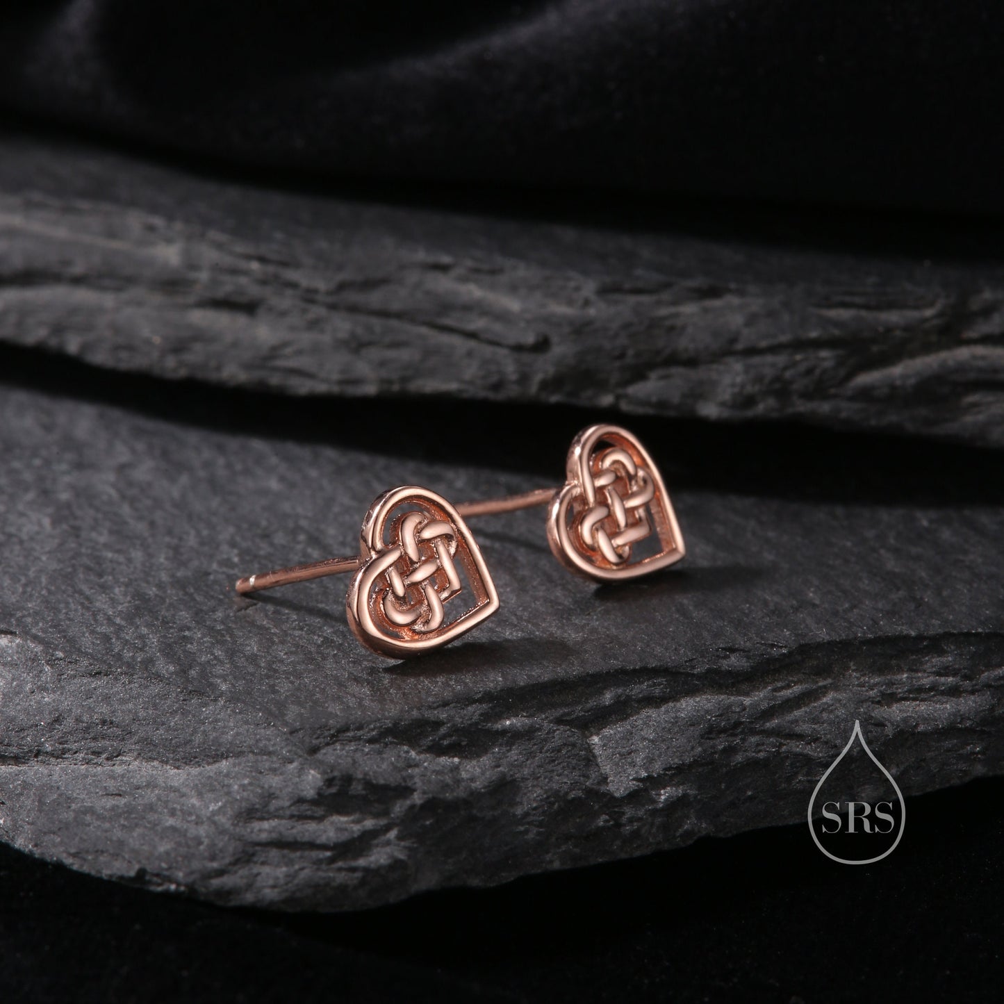 Celtic Knot Heart Stud Earrings in Sterling Silver, Silver, Gold or Rose Gold, Unicorn Earrings, Celtic Trinity Knot Heart Earrings