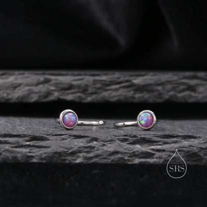 Minimalist Purple Opal Huggie Hoop Threader Earrings in Sterling Silver, Gold or Silver, Pull Through Open Hoop Earrings