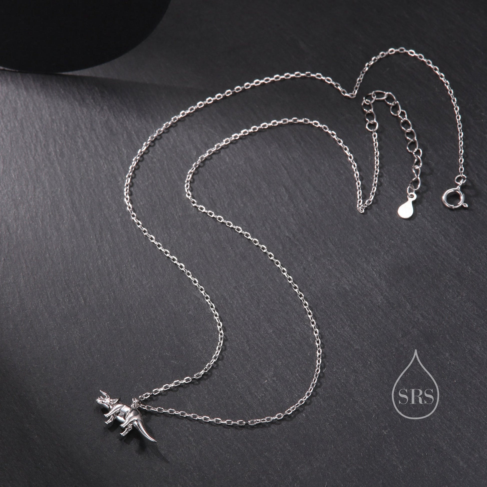 Triceratops Dinosaur Pendant Necklace in Sterling Silver, Shark Necklace, Silver or Gold or Rose Gold, Small Triceratops Dinosaur Pendant