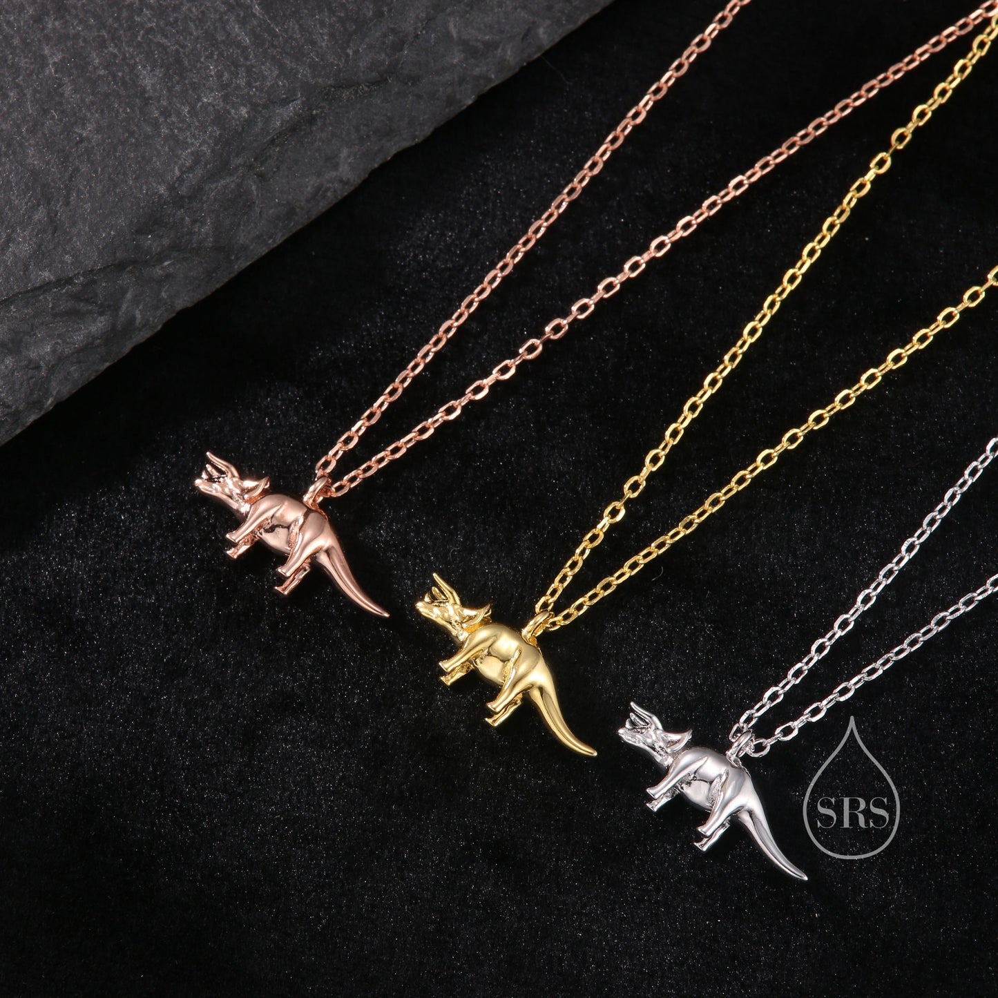 Triceratops Dinosaur Pendant Necklace in Sterling Silver, Shark Necklace, Silver or Gold or Rose Gold, Small Triceratops Dinosaur Pendant