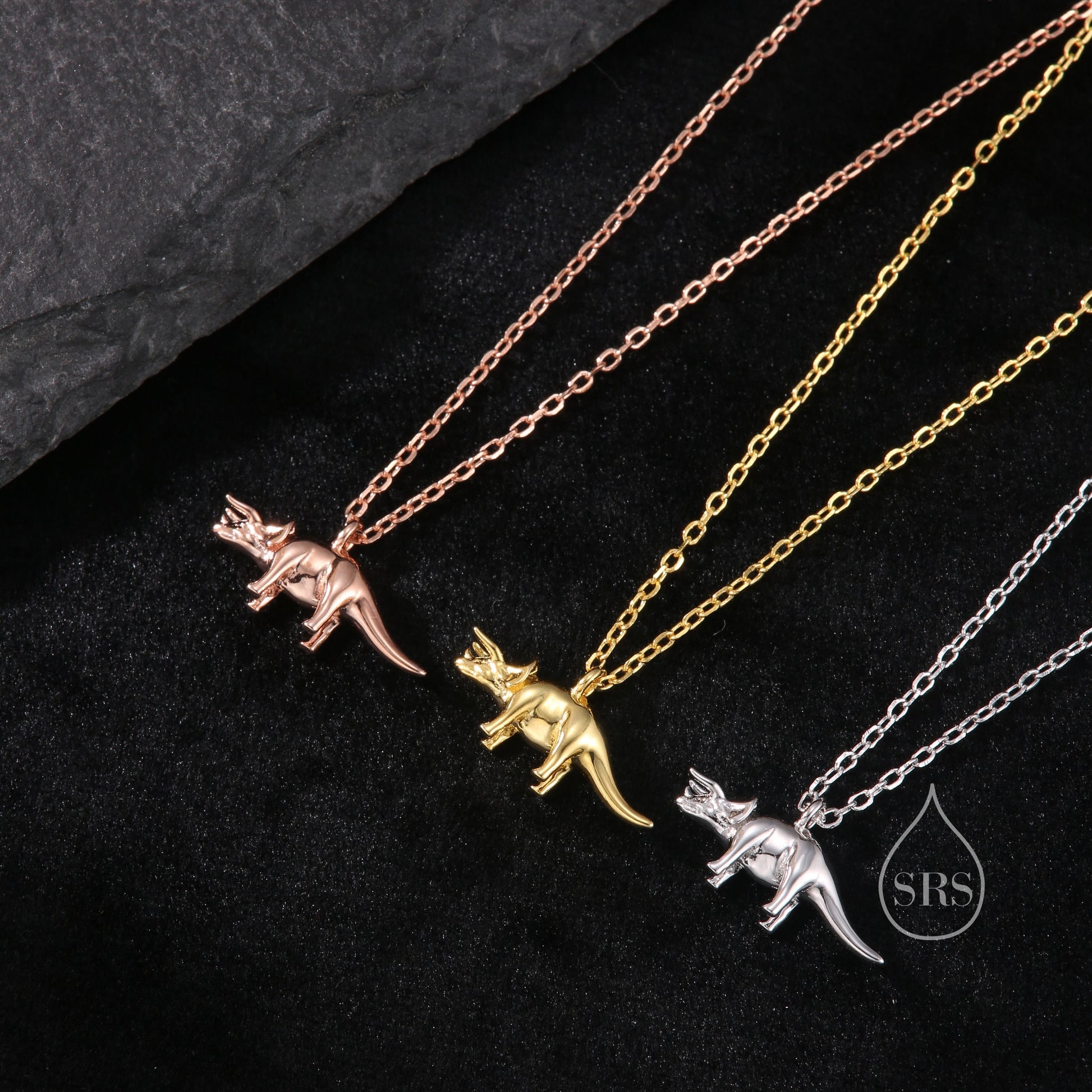 Triceratops Dinosaur Pendant Necklace in Sterling Silver, Shark Necklace, Silver or Gold or Rose Gold, Small Triceratops Dinosaur Pendant