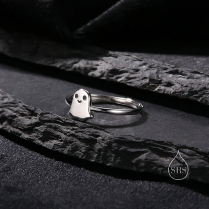 Sterling Silver Cute Little Ghost Ring, Adjustable Size, Cute Ghost Jewellery, Dainty and Delicate, Ghost Ring