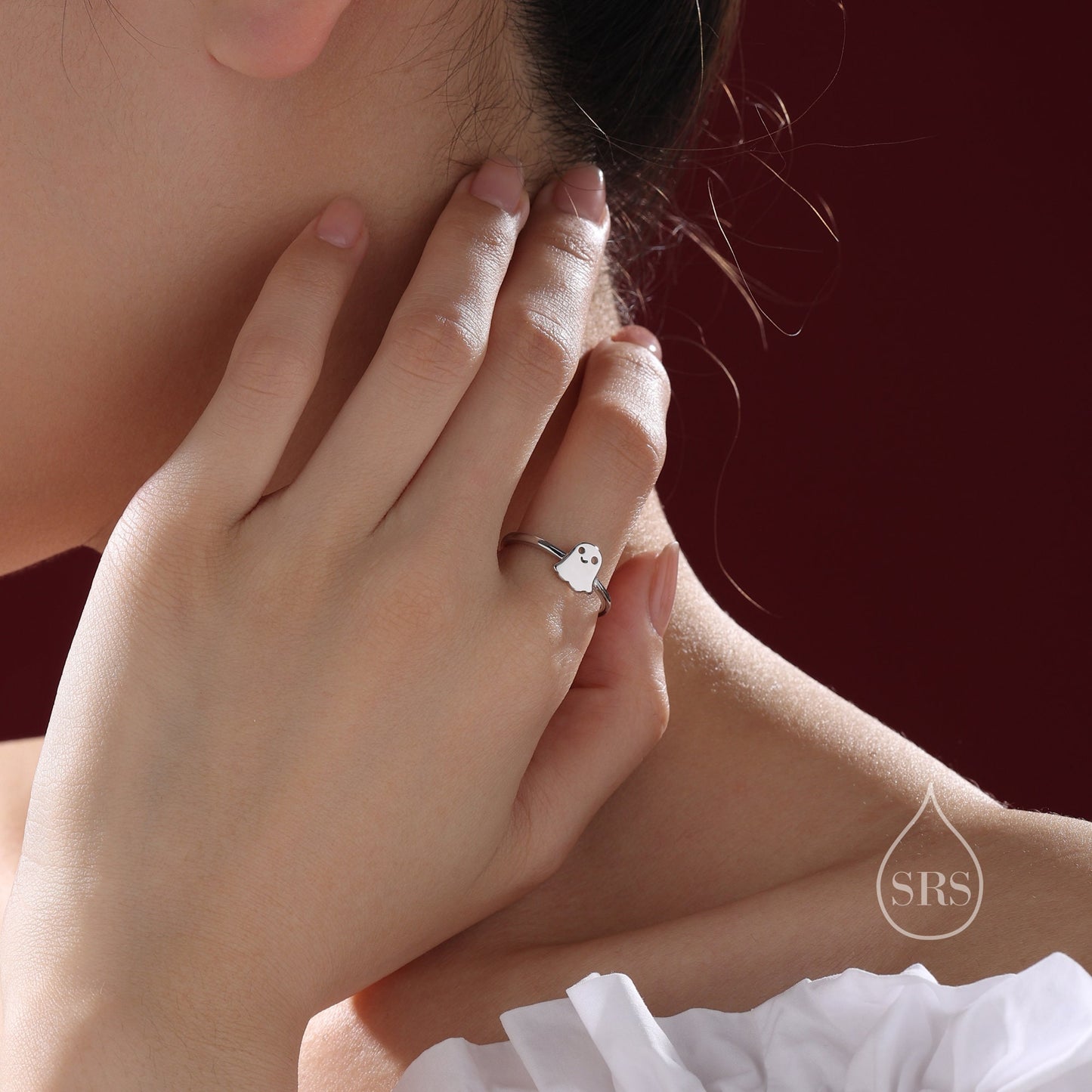 Sterling Silver Cute Little Ghost Ring, Adjustable Size, Cute Ghost Jewellery, Dainty and Delicate, Ghost Ring